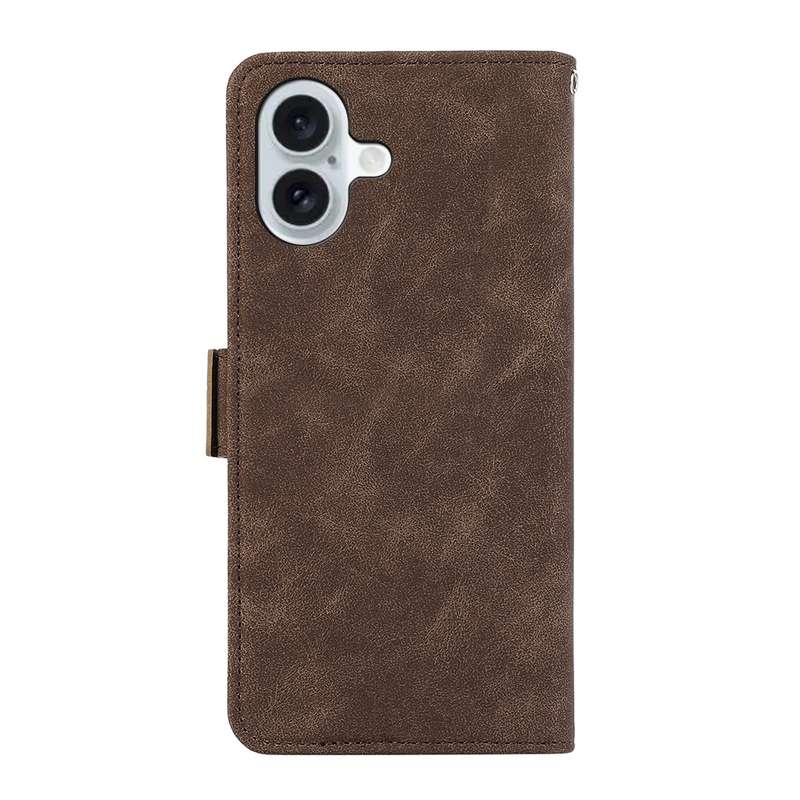 For iPhone 16 Plus ABEEL Frosted Magnetic RFID Leather Phone Case(Brown)