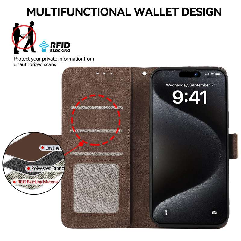 For iPhone 16 Plus ABEEL Frosted Magnetic RFID Leather Phone Case(Brown)