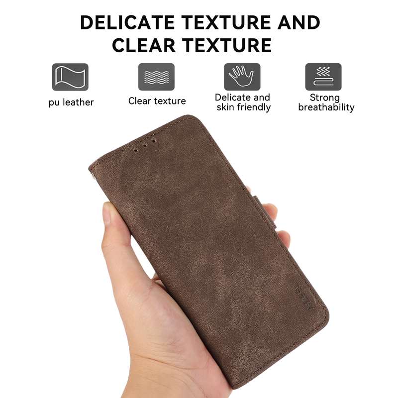 For iPhone 16 Plus ABEEL Frosted Magnetic RFID Leather Phone Case(Brown)