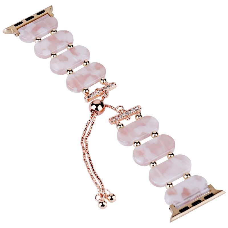 For Apple Watch Series 7 41mm Resin Retractable Chain Watch Band(Pink Flower)