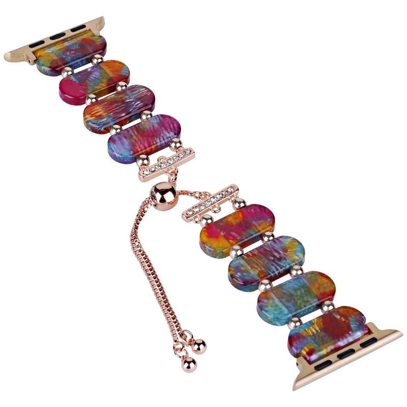 For Apple Watch Series 3 42mm Resin Retractable Chain Watch Band(Pearlescent Rainbow)