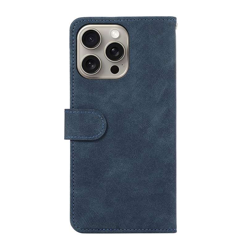 For iPhone 16 Pro Max ABEEL Color Block Magnetic RFID Leather Phone Case(Blue-Brown)
