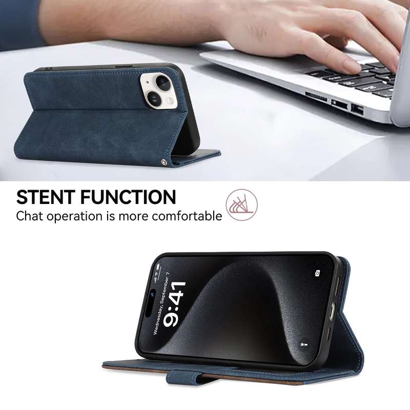 For iPhone 16 Pro Max ABEEL Color Block Magnetic RFID Leather Phone Case(Blue-Brown)