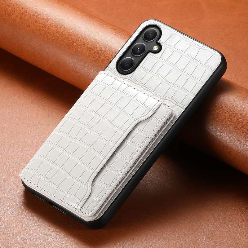 For Samsung Galaxy A34 5G Crocodile Texture Card Bag Design Full Coverage Phone Case(White)