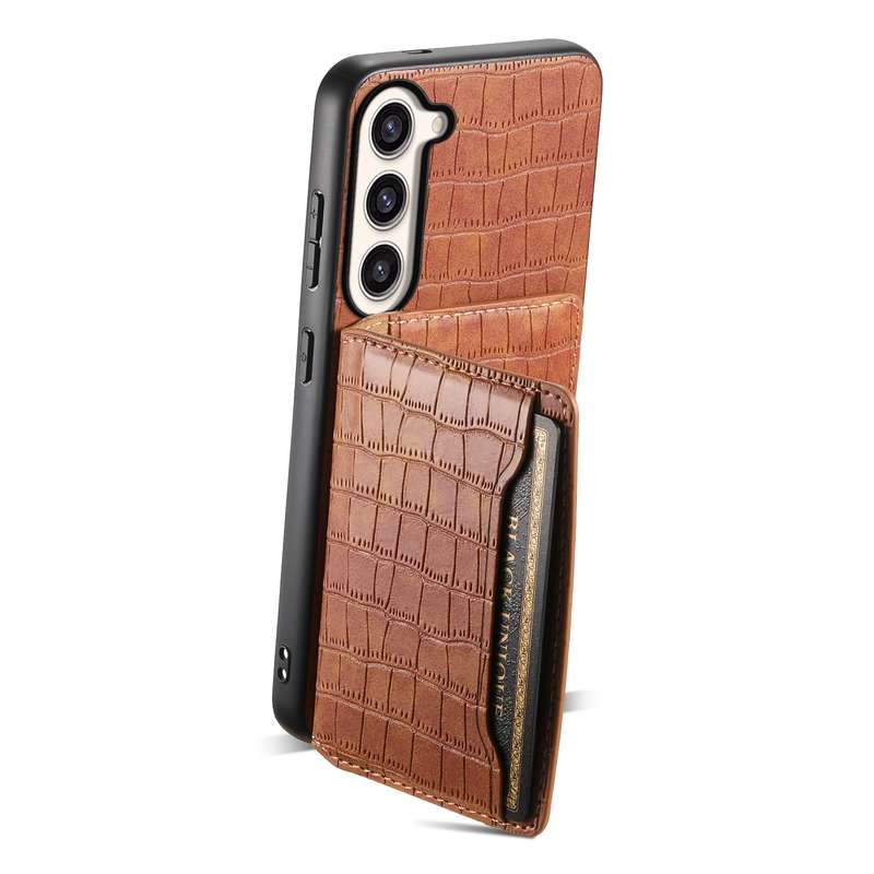 For Samsung Galaxy S23+ 5G Crocodile Texture Card Bag Design Full Coverage Phone Case(Brown)