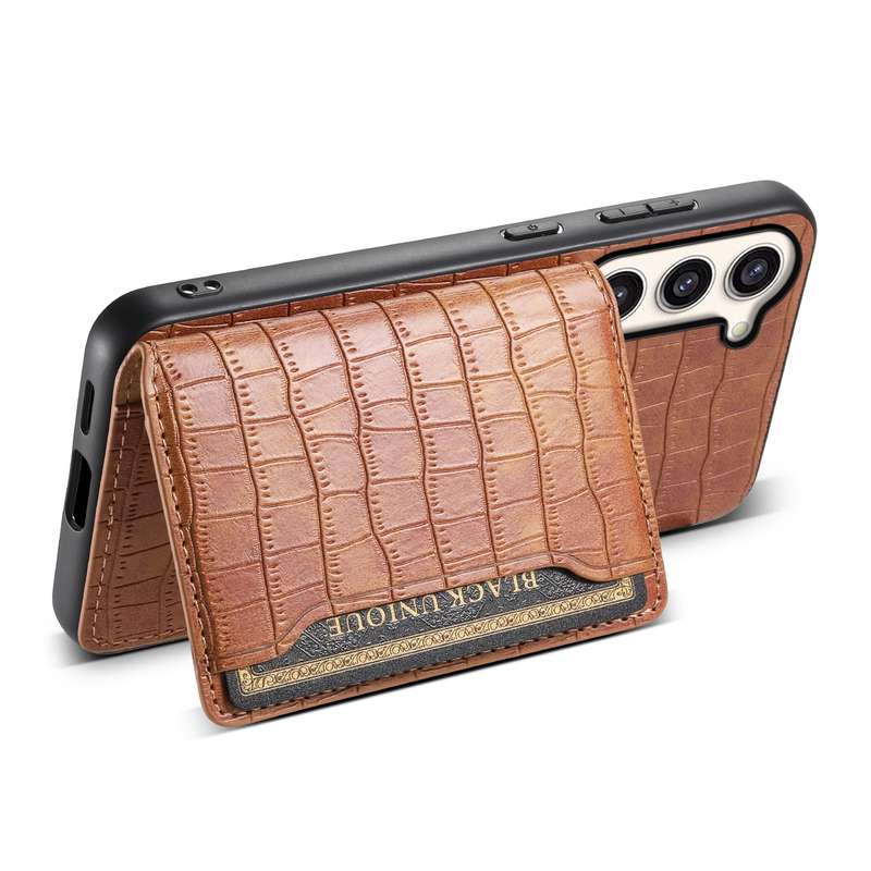 For Samsung Galaxy S23+ 5G Crocodile Texture Card Bag Design Full Coverage Phone Case(Brown)