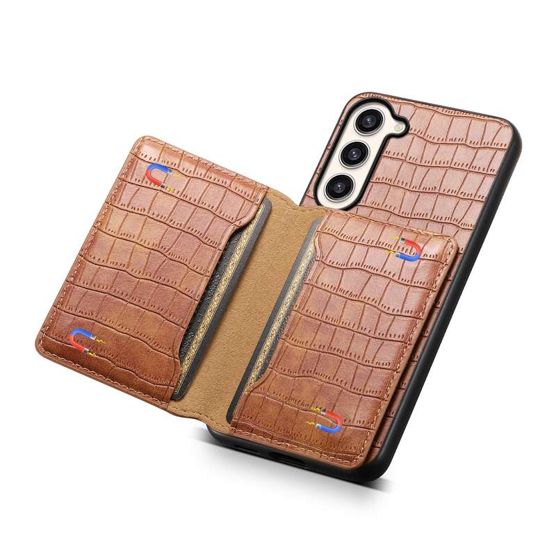 For Samsung Galaxy S23+ 5G Crocodile Texture Card Bag Design Full Coverage Phone Case(Brown)