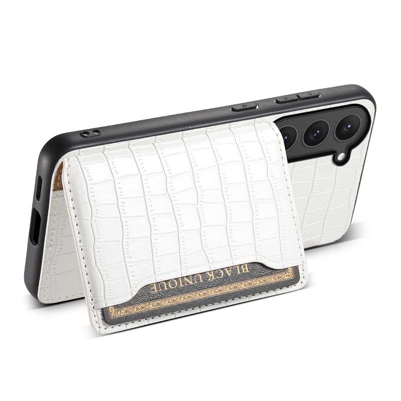 For Samsung Galaxy S23 5G Crocodile Texture Card Bag Design Full Coverage Phone Case(White)