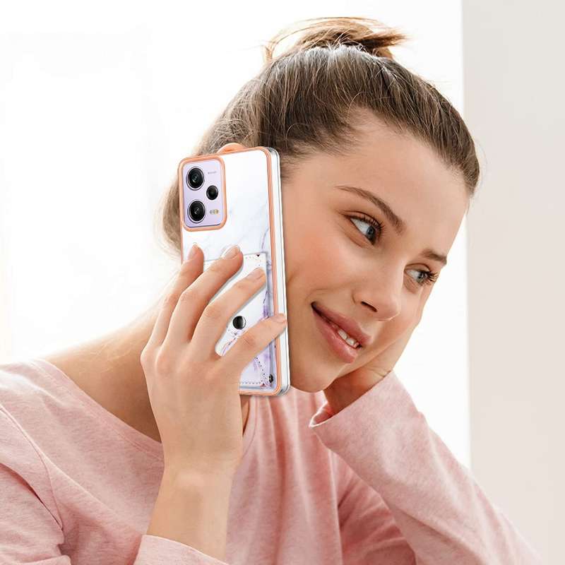 For Xiaomi Redmi Note 12 Pro 5G Global Marble Pattern IMD Card Slot Phone Case(White Purple)