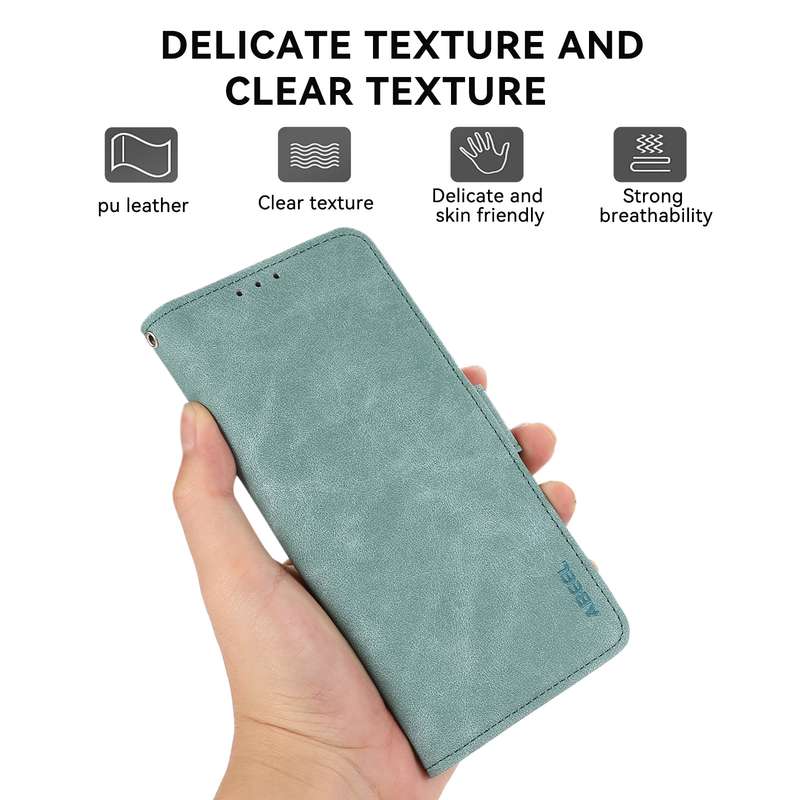For Samsung Galaxy S22 5G ABEEL Frosted Magnetic RFID Leather Phone Case(Cyan)