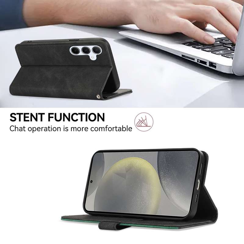 For Samsung Galaxy S24 Ultra 5G ABEEL Color Block Magnetic RFID Leather Phone Case(Black-Green)