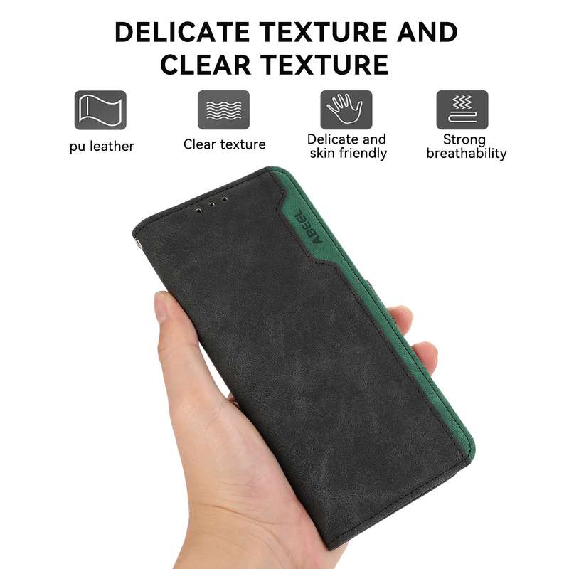 For Samsung Galaxy S24 Ultra 5G ABEEL Color Block Magnetic RFID Leather Phone Case(Black-Green)