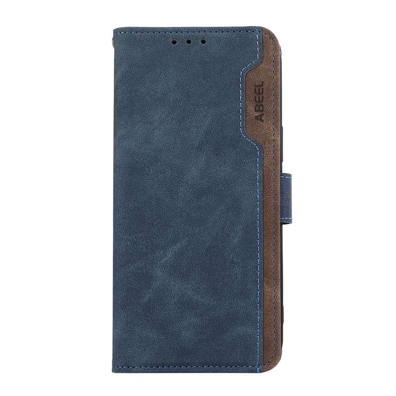 For Samsung Galaxy A12 ABEEL Color Block Magnetic RFID Leather Phone Case(Blue-Brown)