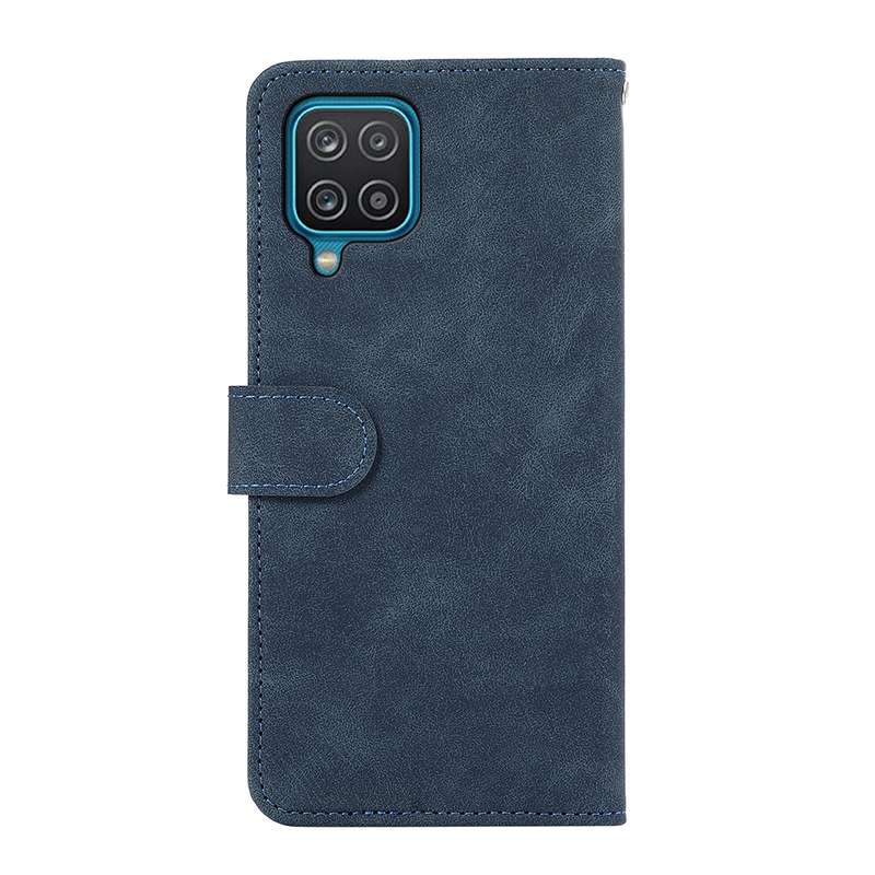 For Samsung Galaxy A12 ABEEL Color Block Magnetic RFID Leather Phone Case(Blue-Brown)