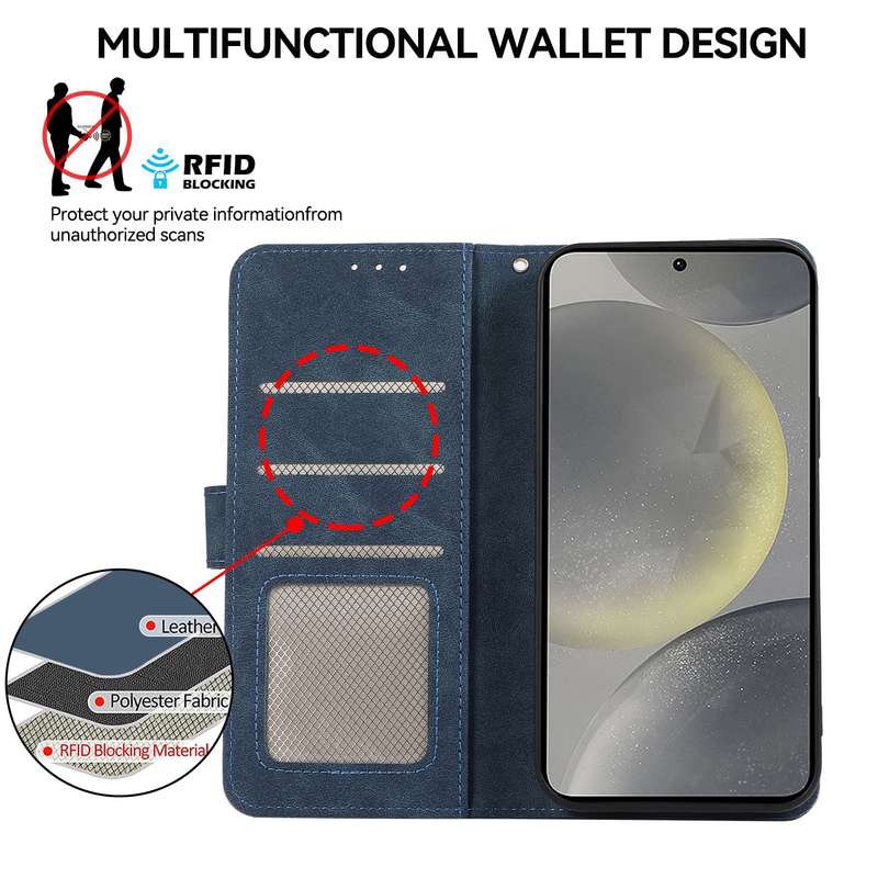 For Samsung Galaxy A12 ABEEL Color Block Magnetic RFID Leather Phone Case(Blue-Brown)