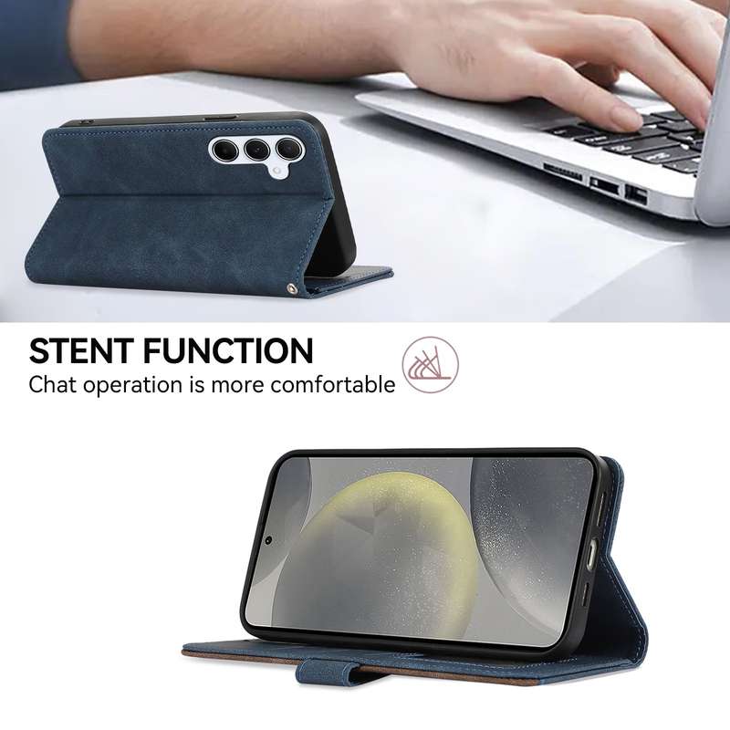 For Samsung Galaxy A12 ABEEL Color Block Magnetic RFID Leather Phone Case(Blue-Brown)