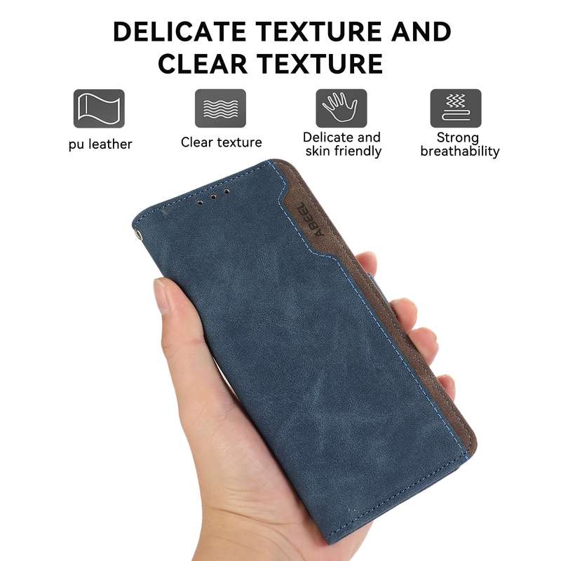 For Samsung Galaxy A12 ABEEL Color Block Magnetic RFID Leather Phone Case(Blue-Brown)
