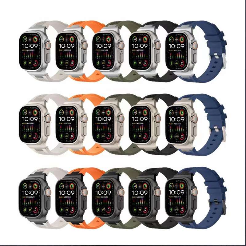 For Apple Watch Series 9 45mm Loners Liquid Silicone Watch Band(Titanium Starlight)