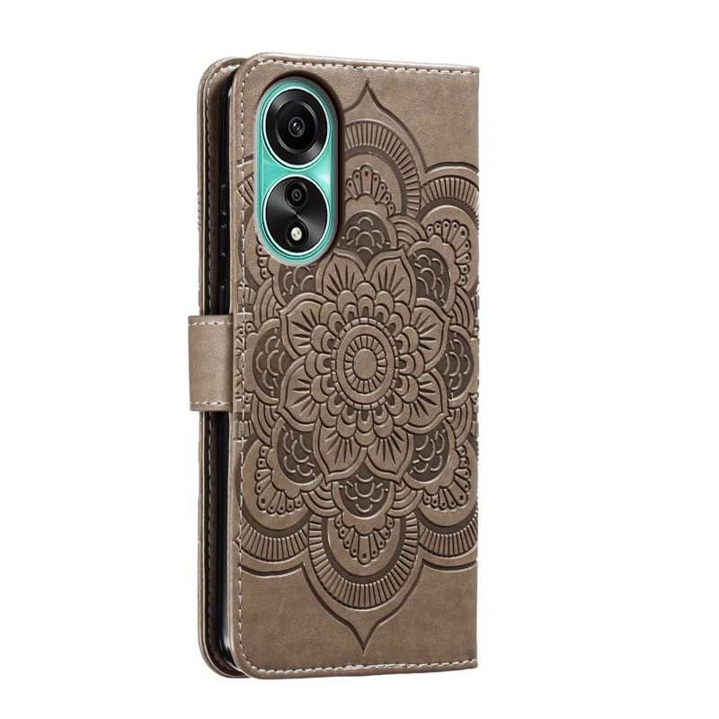 For OPPO A78 4G Sun Mandala Embossing Pattern Phone Leather Case(Grey)