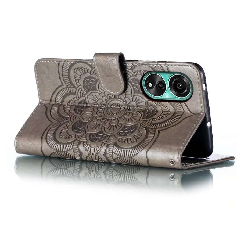 For OPPO A78 4G Sun Mandala Embossing Pattern Phone Leather Case(Grey)
