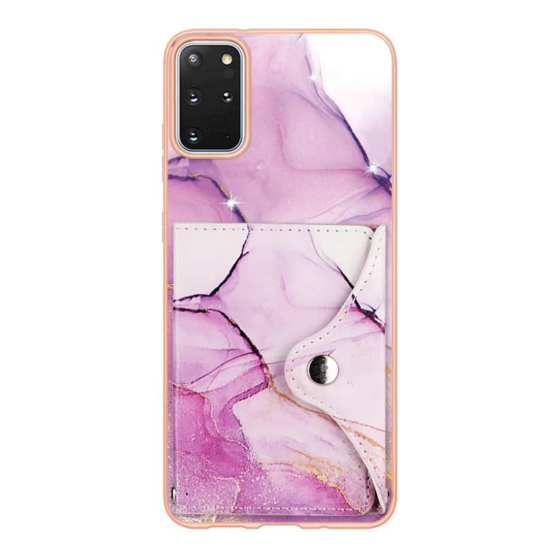 For Samsung Galaxy S20+ Marble Pattern IMD Card Slot Phone Case(Pink Purple Gold)