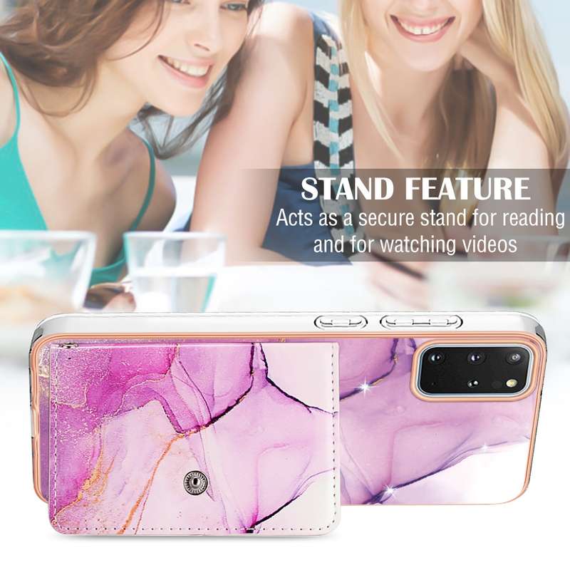 For Samsung Galaxy S20+ Marble Pattern IMD Card Slot Phone Case(Pink Purple Gold)