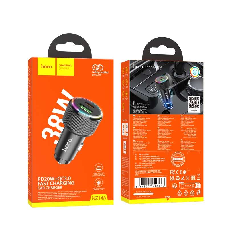 hoco NZ14A Guerrero PD20W + QC3.0 Dual-port USB Car Charger(Black)