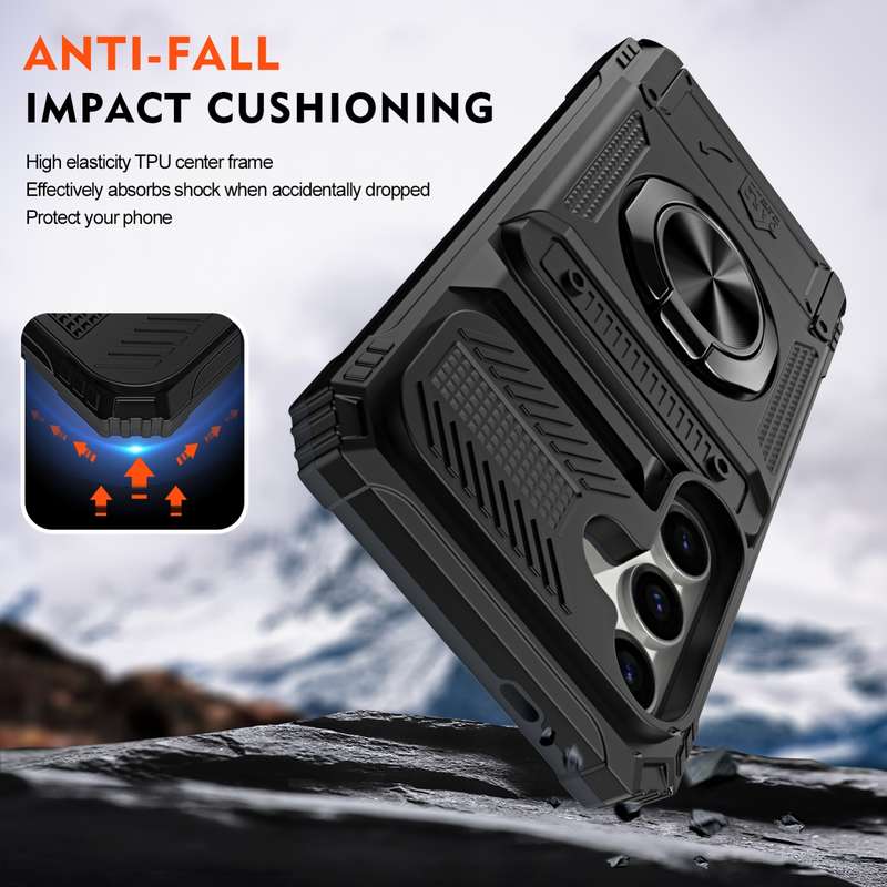 For Samsung Galaxy A35 5G TPU+PC Shockproof Card Phone Case with Metal Ring Holder(Black)