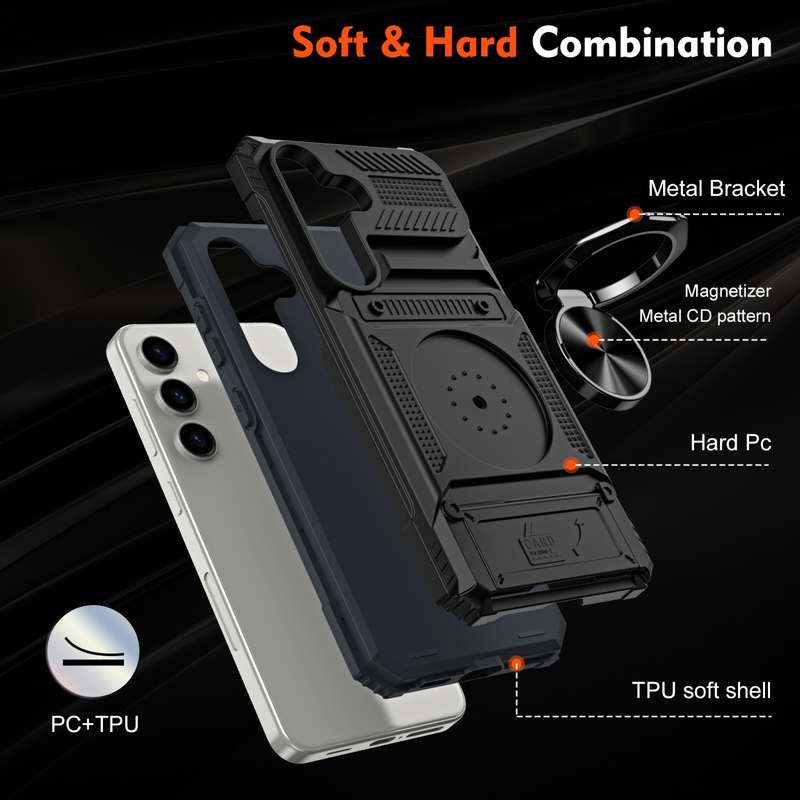For Samsung Galaxy A35 5G TPU+PC Shockproof Card Phone Case with Metal Ring Holder(Black)