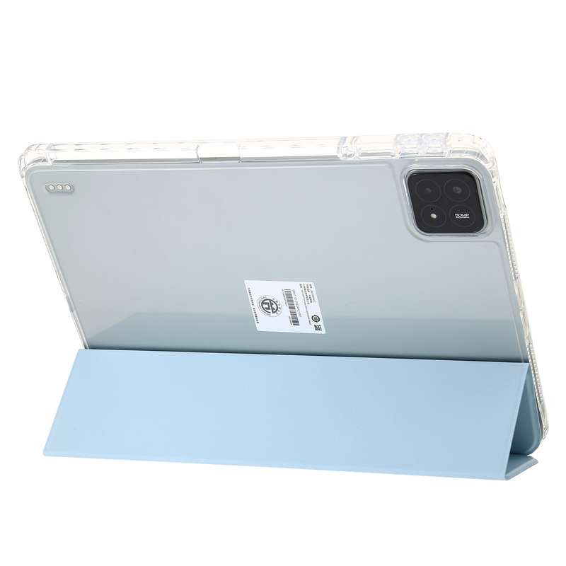 For Xiaomi Pad 6S Pro 3-fold Clear Acrylic Leather Tablet Case with Pen Slot(Ice Blue)