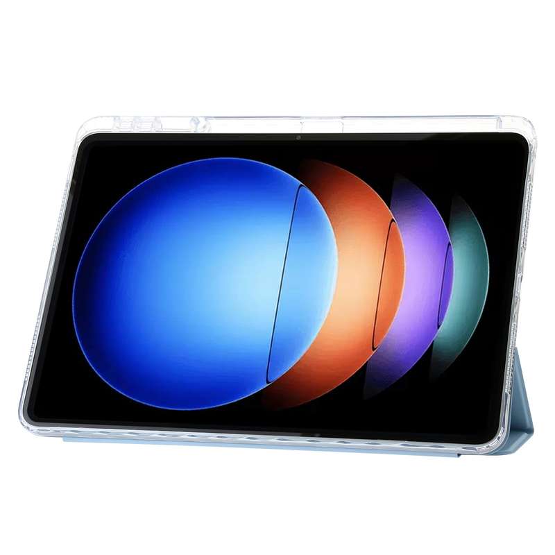 For Xiaomi Pad 6S Pro 3-fold Clear Acrylic Leather Tablet Case with Pen Slot(Ice Blue)