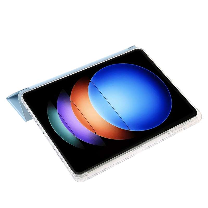 For Xiaomi Pad 6S Pro 3-fold Clear Acrylic Leather Tablet Case with Pen Slot(Ice Blue)