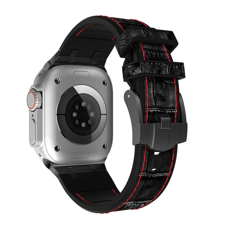 For Apple Watch Series 4 44mm Crocodile Texture Liquid Silicone Watch Band(Black Red Black)