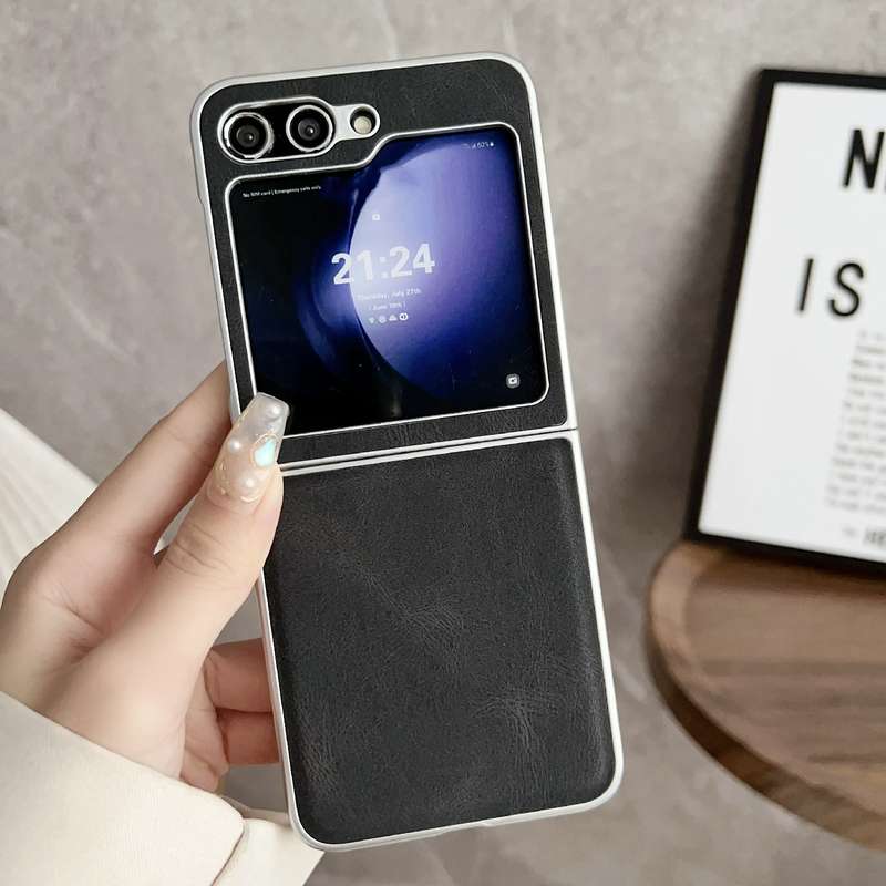 For Samsung Galaxy Z Flip5 Skin Feel Leather Texture Pearlescent Paint Shockproof Phone Case(Bl