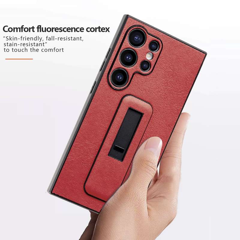 For Samsung Galaxy S22 Ultra 5G PU Leather Push-pull Bracket Shockproof Phone Case(Blue)