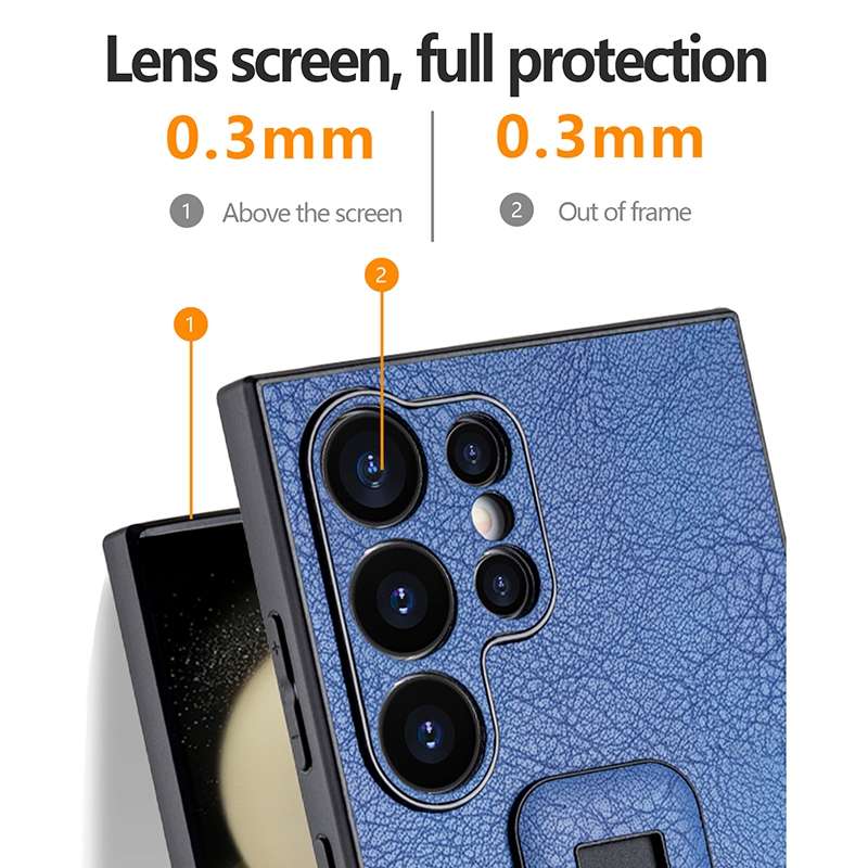 For Samsung Galaxy S22 Ultra 5G PU Leather Push-pull Bracket Shockproof Phone Case(Blue)