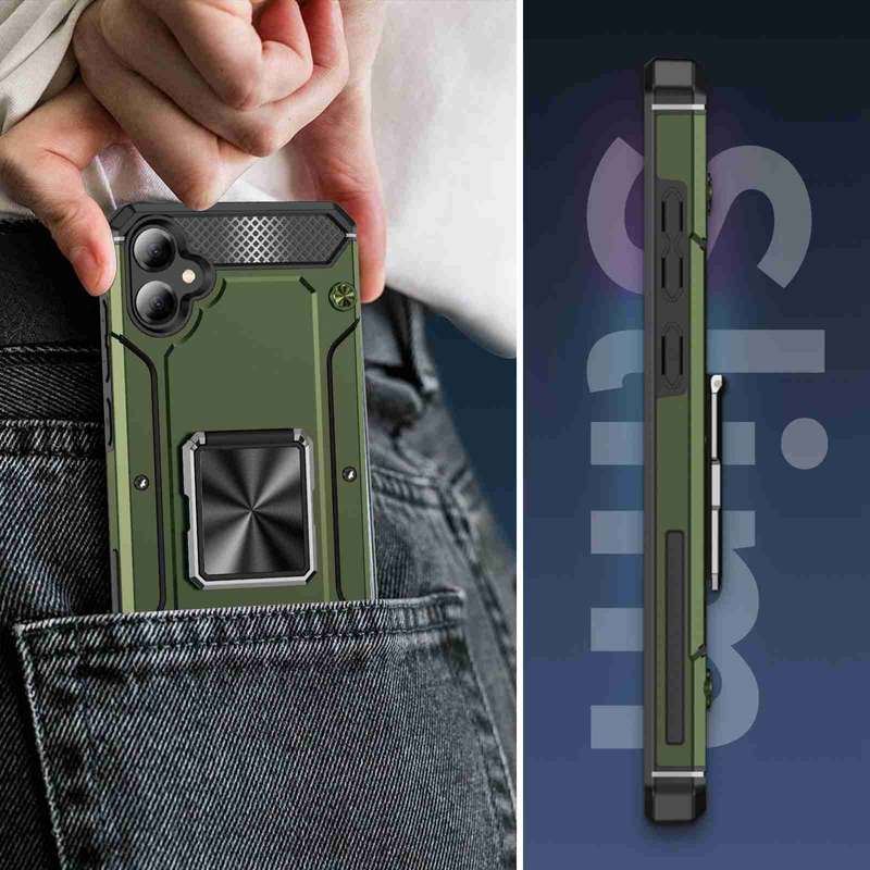 For Samsung Galaxy A05 Shockproof Metal Holder Phone Case(Olive Green)