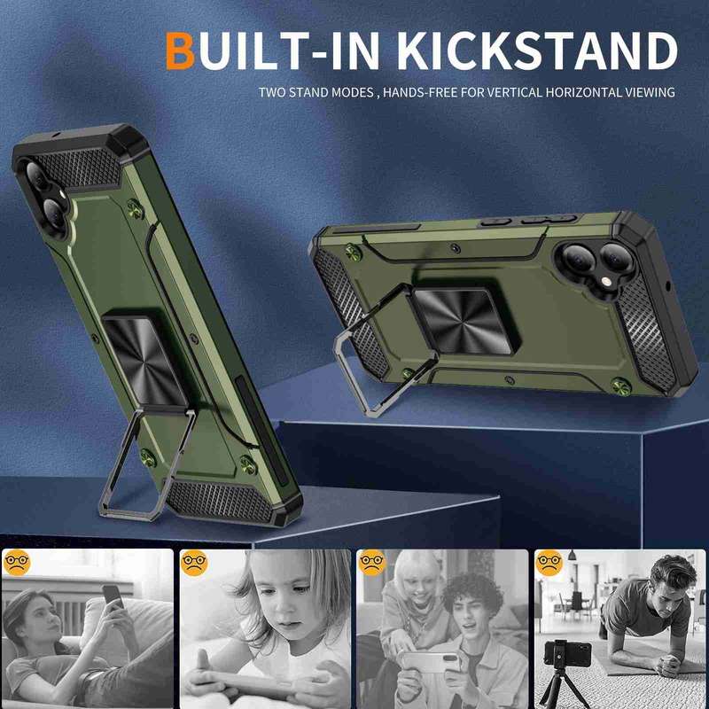 For Samsung Galaxy A05 Shockproof Metal Holder Phone Case(Olive Green)