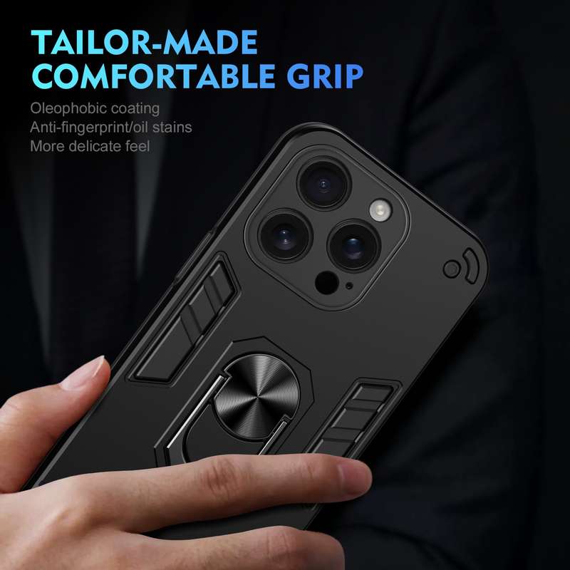For iPhone 16 Pro Max Shockproof Metal Ring Holder Phone Case(Black)