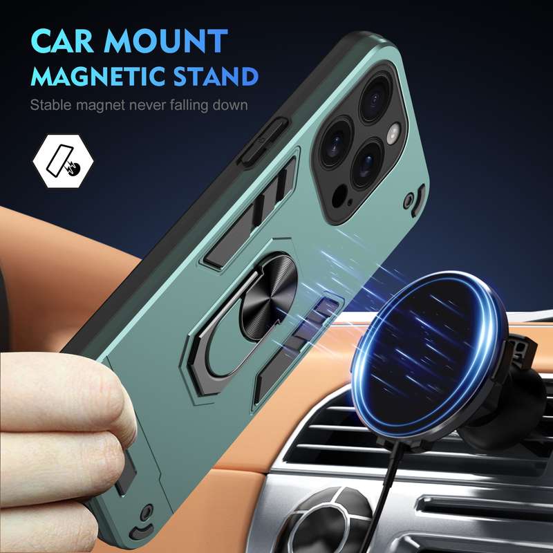 For iPhone 16 Pro Max Shockproof Metal Ring Holder Phone Case(Black)