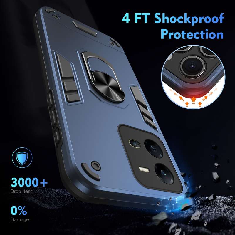 For vivo V25 5G Shockproof Metal Ring Holder Phone Case(Blue)