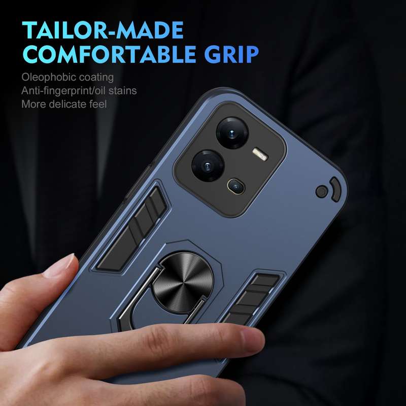 For vivo V25 5G Shockproof Metal Ring Holder Phone Case(Blue)
