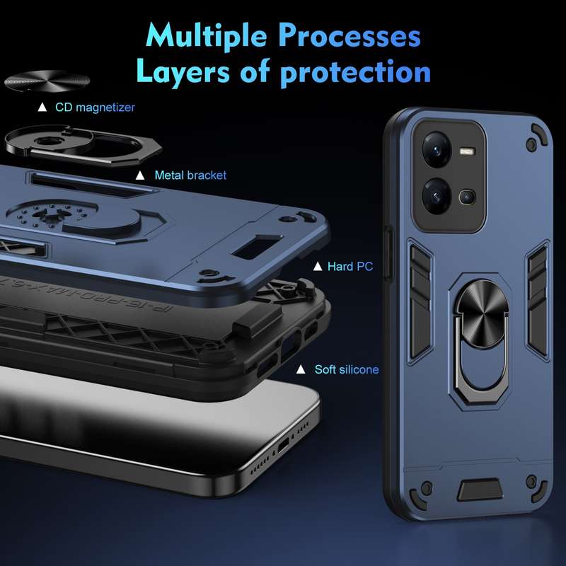For vivo V25 5G Shockproof Metal Ring Holder Phone Case(Blue)