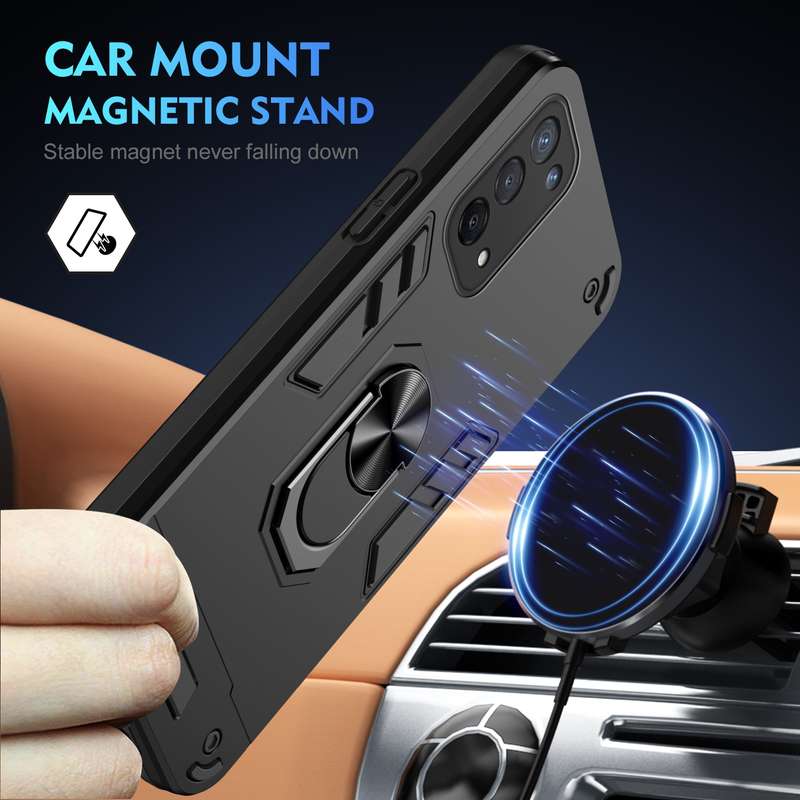 For OPPO A74 5G Shockproof Metal Ring Holder Phone Case(Black)