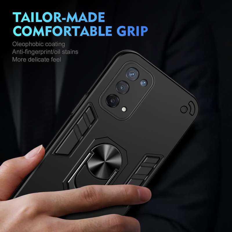 For OPPO A74 5G Shockproof Metal Ring Holder Phone Case(Black)