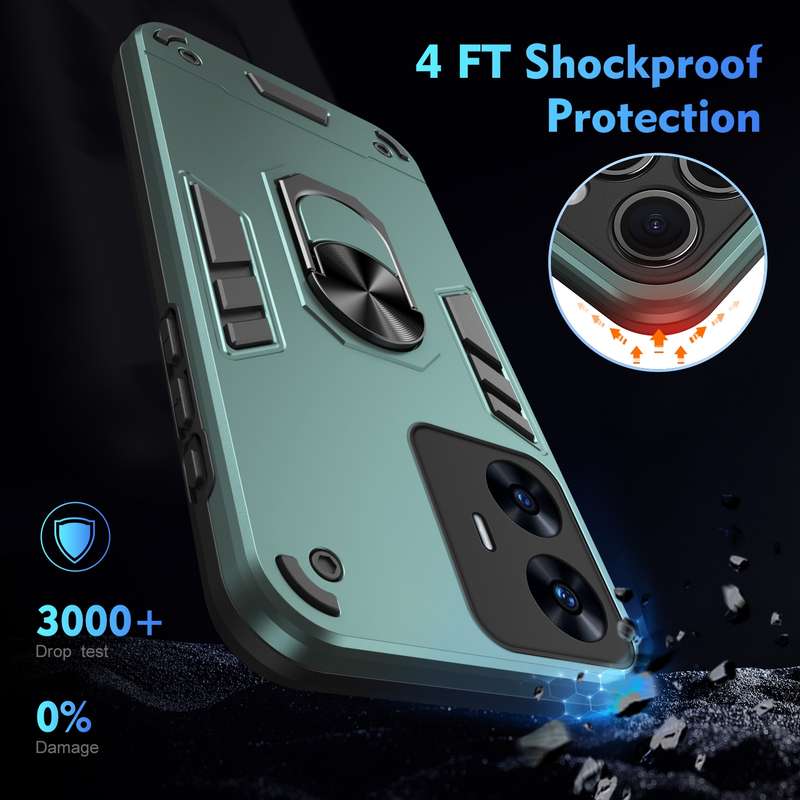 For Realme C55 Shockproof Metal Ring Holder Phone Case(Green)