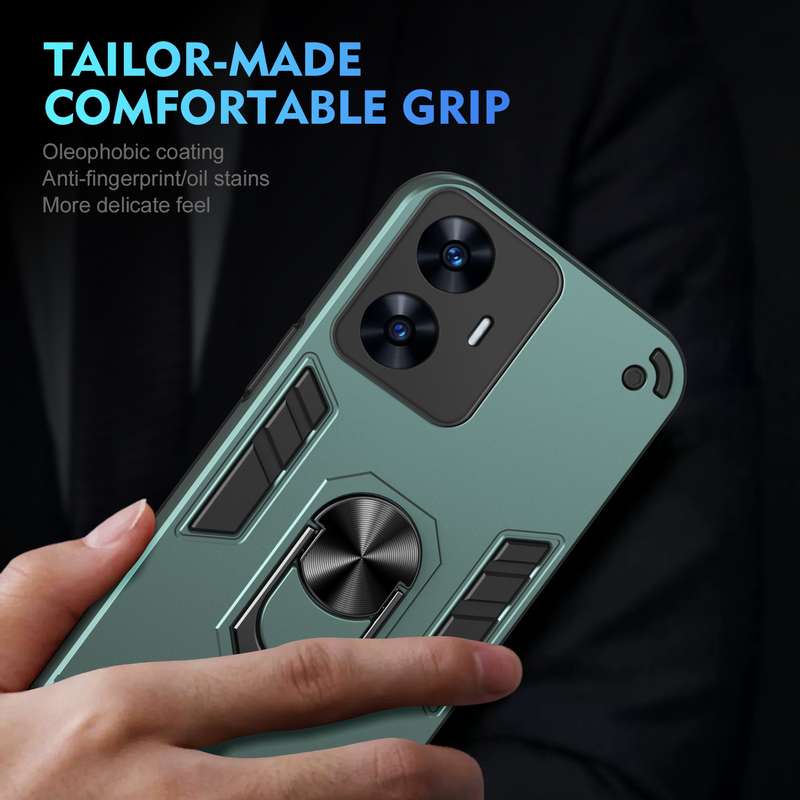 For Realme C55 Shockproof Metal Ring Holder Phone Case(Green)