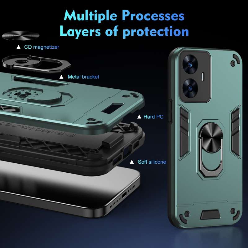 For Realme C55 Shockproof Metal Ring Holder Phone Case(Green)
