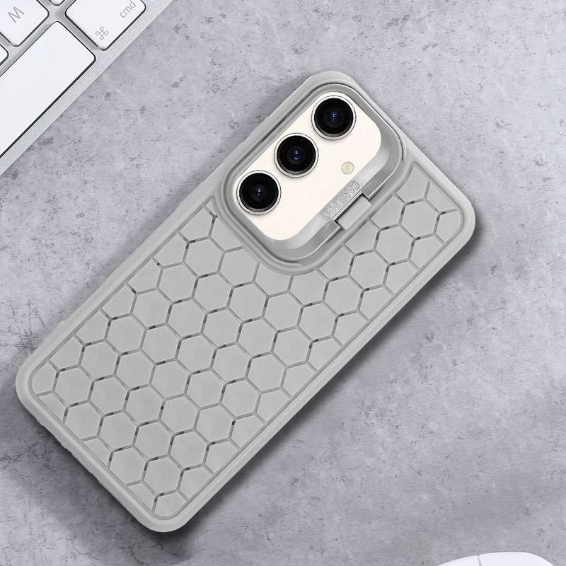 For Samsung Galaxy A25 5G Honeycomb Radiating Holder TPU Phone Case with Lanyard(Grey)