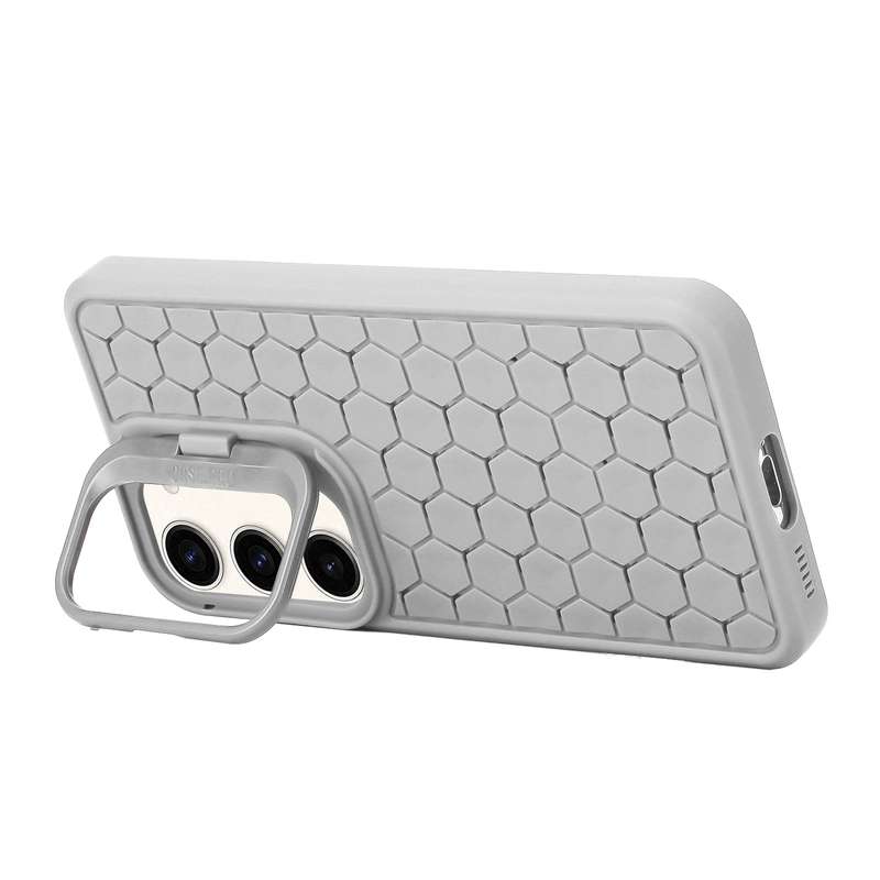 For Samsung Galaxy A25 5G Honeycomb Radiating Holder TPU Phone Case with Lanyard(Grey)